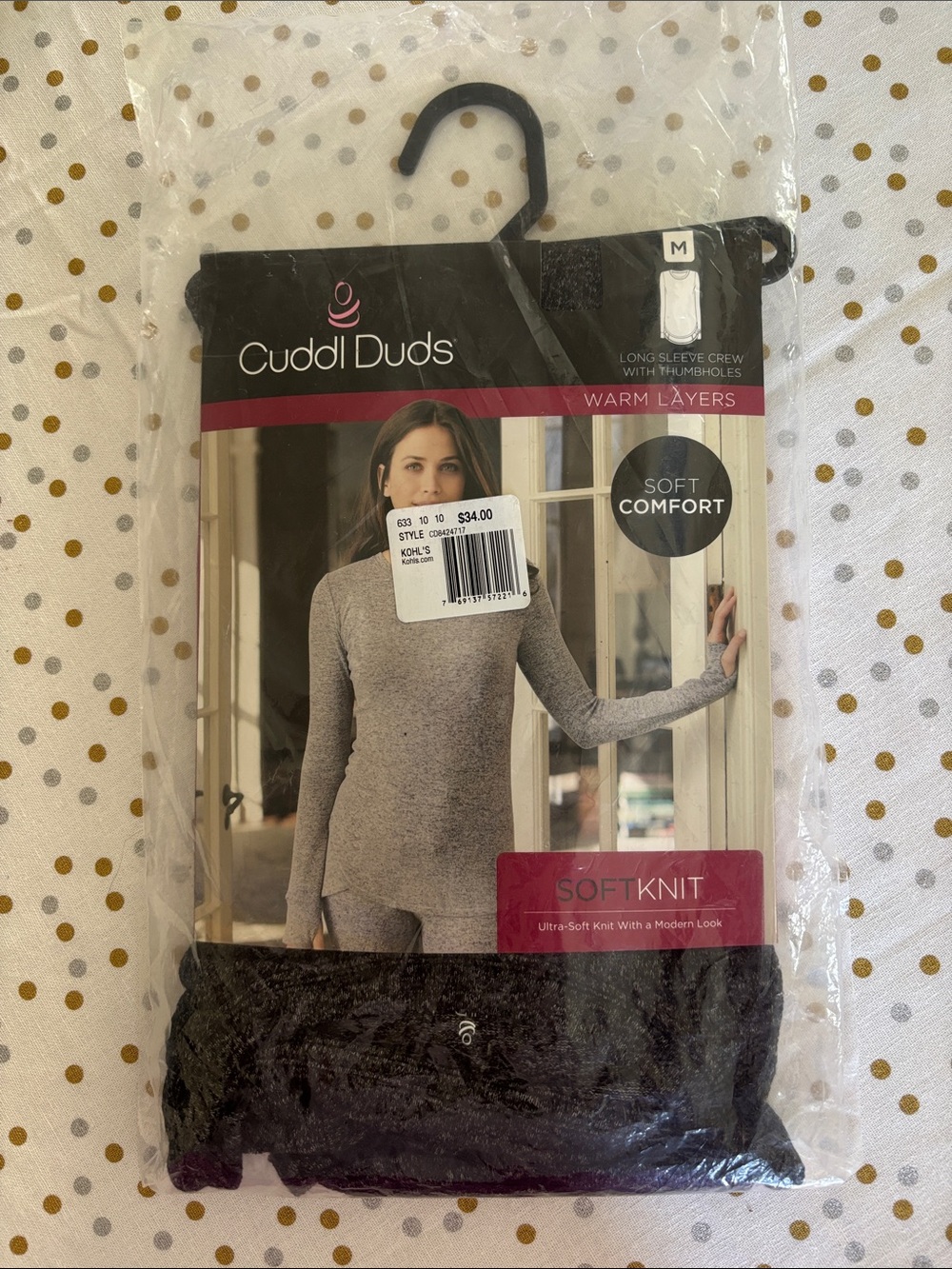 Cuddl Duds Women’s Soft Knit Long Sleeve Crew with Thumbholes- Gray